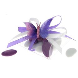 Boite à dragées buste papillon lilas