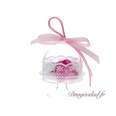 Mini cloche dragées rose dentelle