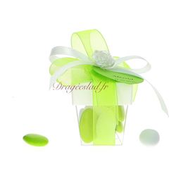 Boite dragées mariage vert rose nacré blanc