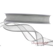 Ruban organdi blanc bord argent 15 mm