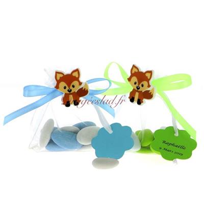 Sachet dragées Baptême Renard