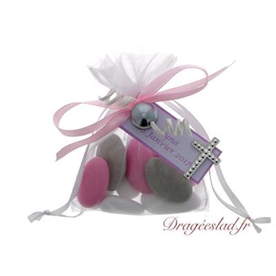 Sachet dragées communion rose perle