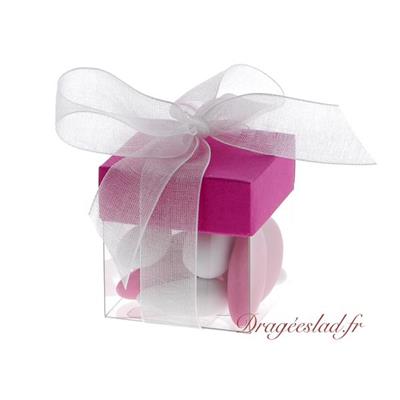 Boite à dragées cube transparent fuchsia