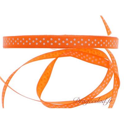 Ruban satin orange pois blanc