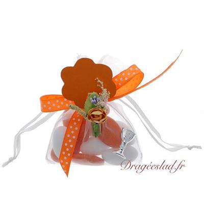 Sachet dragées communion orange