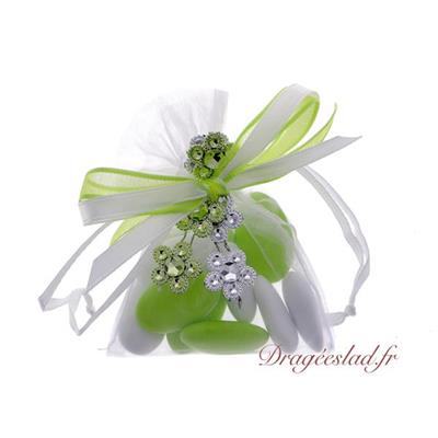 Sachet dragées guirlande fleur verte