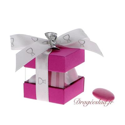 Boite à dragées cube duo communion fuchsia