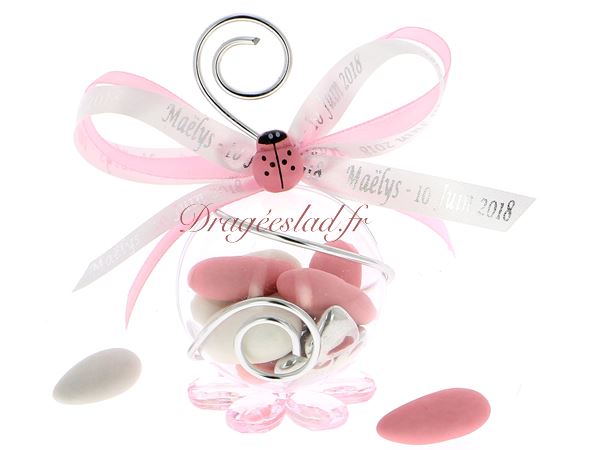 Boule dragée baptême rose, Vente contenant dragees baptême fille