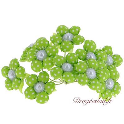 Fleur Vert anis pois blanc