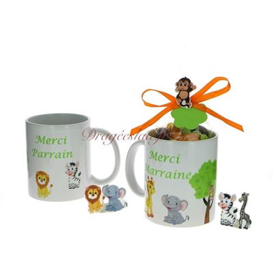 Mug dragées Parrain Marraine Jungle