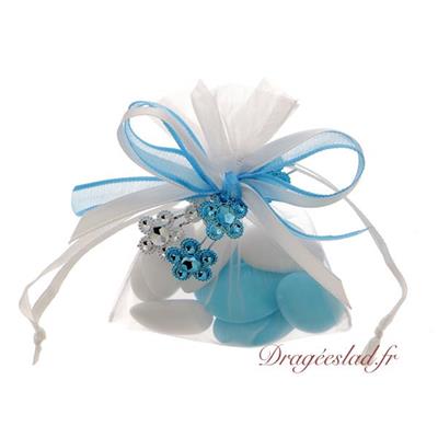 Sachet dragées guirlande fleur turquoise