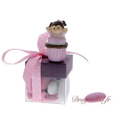 Boite à dragées cube prune Camille Cupcake