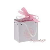 Sac cabas blanc verni dentelle rose