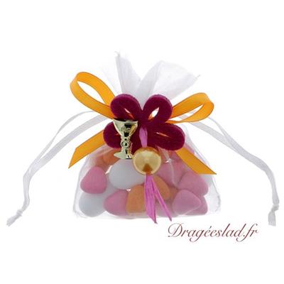 Sachet dragées orange et fuchsia calice