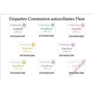 Etiquette communion rectangle autocollante Fleur