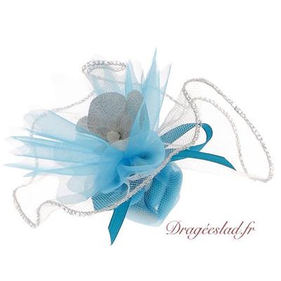 Tulle dragées turquoise orchidée blanche