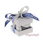 Boite  drages cube duo communion blanc et marine