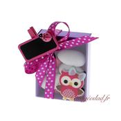 Boite drages rectangle Hibou fuchsia