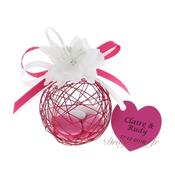 Boule drages mtal fuchsia fleur blanche