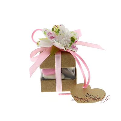 Cube dragées kraft fleur shabby