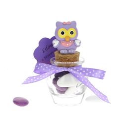 Pot jar dragées Hibou lilas