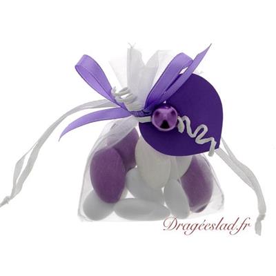 Sachet dragées perle lilas avec impression