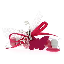 Boite communion étui papillon fuchsia