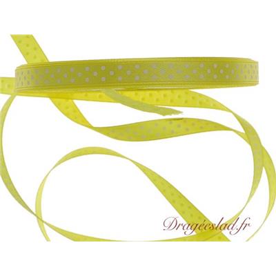 Ruban satin jaune pois blanc