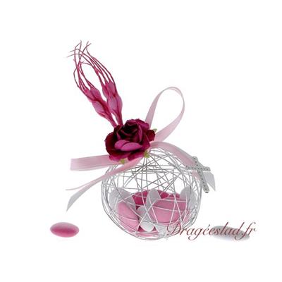 Boule communion métal gris et fuchsia