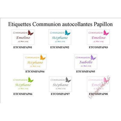 Etiquette communion rectangle autocollante Papillon