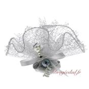 Tulle drages communion gris