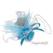 Tulle drages turquoise orchide blanche