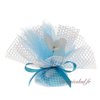 Tulle dragées turquoise orchidée blanche