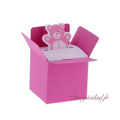 Boite colis ourson fuchsia