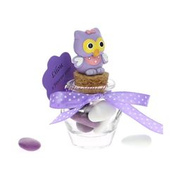 Pot jar dragées Hibou lilas