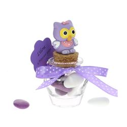 Pot jar dragées Hibou lilas