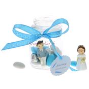 Pot rond dragées communion turquoise