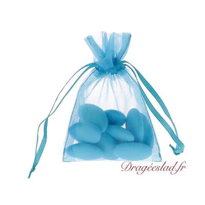 Sachet dragées organdi turquoise