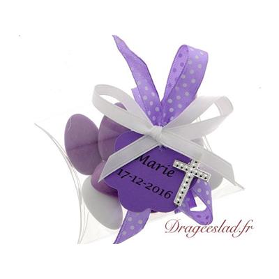 Ballotin communion buste lilas croix argent