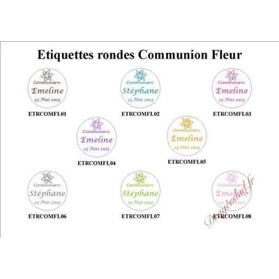 Etiquette communion ronde autocollante Fleur