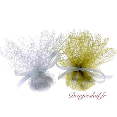 Tulle dragées résille argent x10