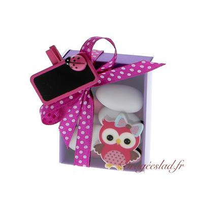 Boite dragées rectangle Hibou fuchsia