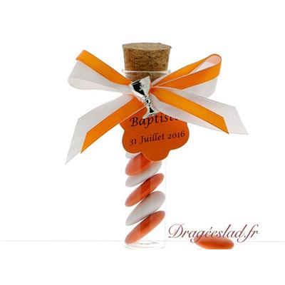 Eprouvette dragées communion orange