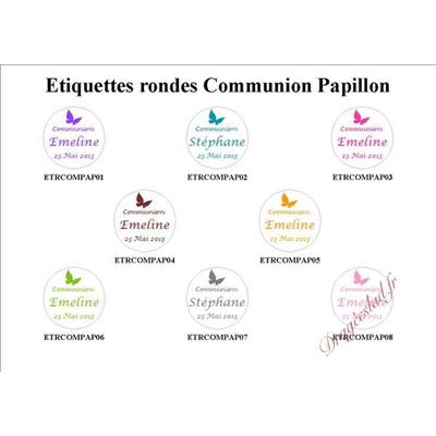 Etiquette communion ronde autocollante Papillon