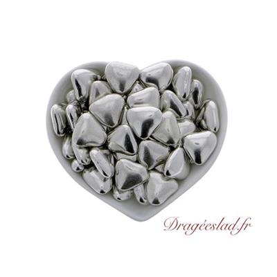 Dragées mini coeur chocolat argent 70 % 500g