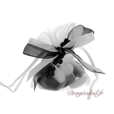 Sachet dragées guirlande fleur noire