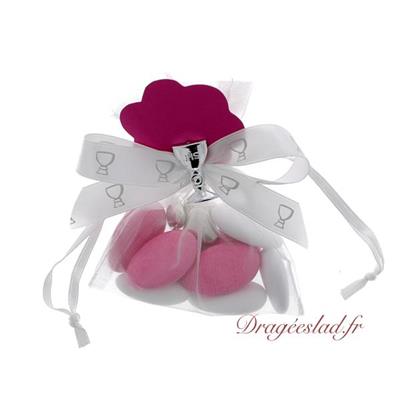 Sachet dragées communion fuchsia