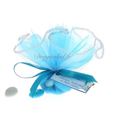 Tulle dragées communion turquoise