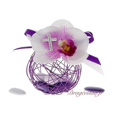 Boule dragées métal prune communion