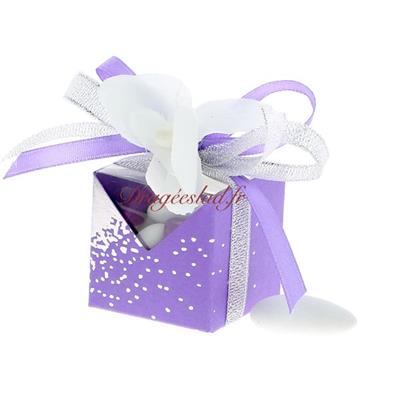 Boite dragées cube alizée lilas orchidée